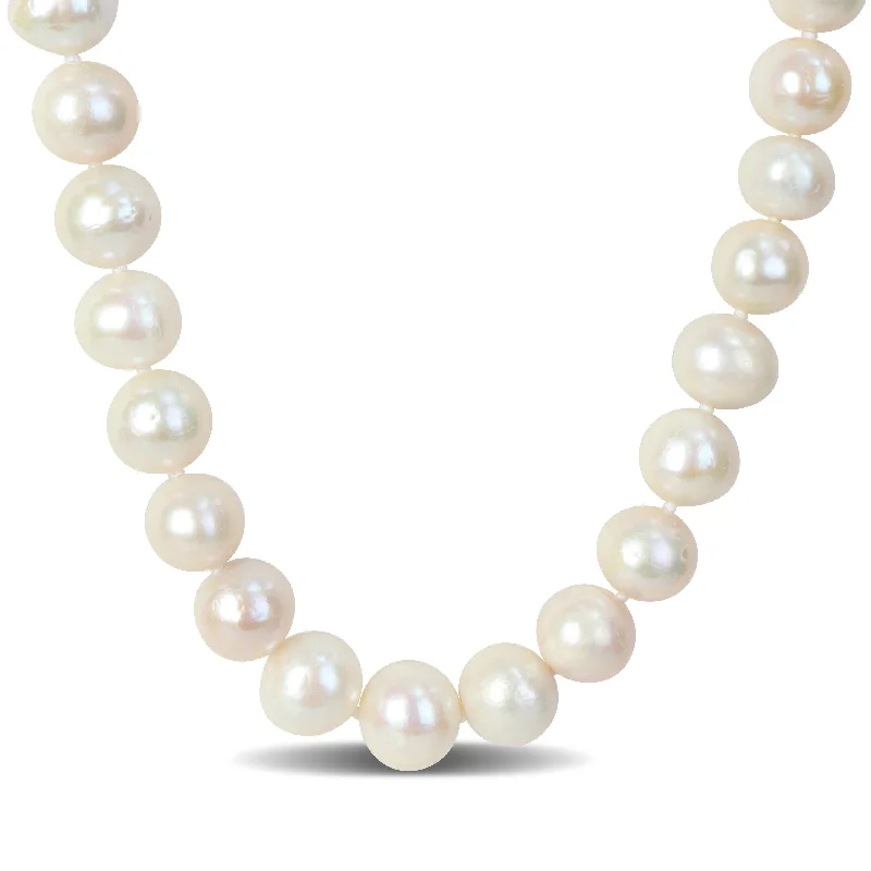 layered necklace for women -Miadora 9-11mm Cultured Freshwater Edison Pearl Necklace Ball Clasp in Silvertone - 18 in