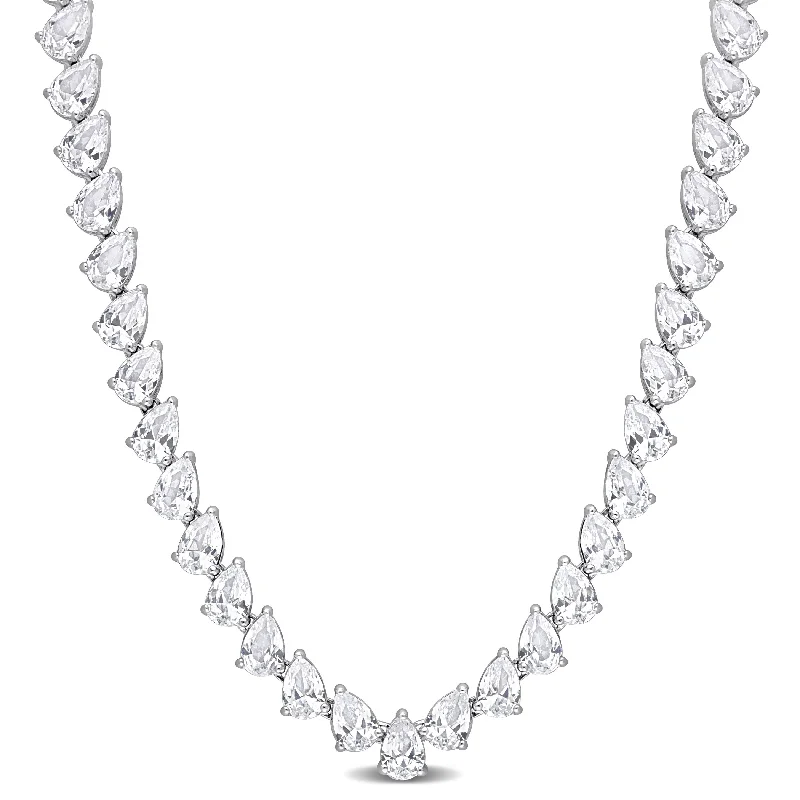 art deco style necklace -Miadora Created White Sapphire Teardrop Necklace in Sterling Silver