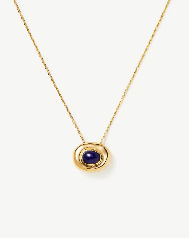 silver collar necklace for women -Molten Gemstone Doughnut Pendant Necklace | 18ct Gold Vermeil/Lapis