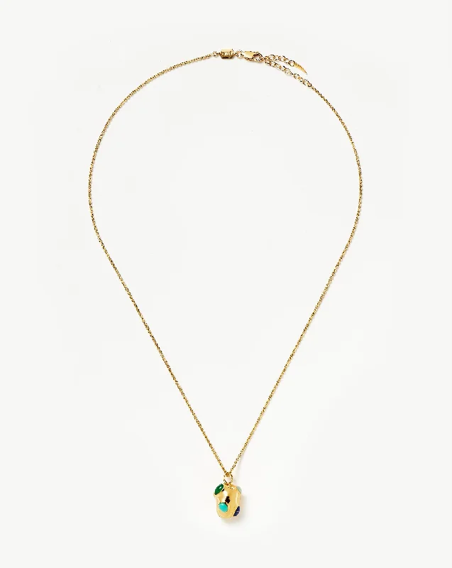 luxury emerald necklace -Molten Gemstone Nugget Pendant Necklace | 18ct Gold Vermeil/Multi & Lapis