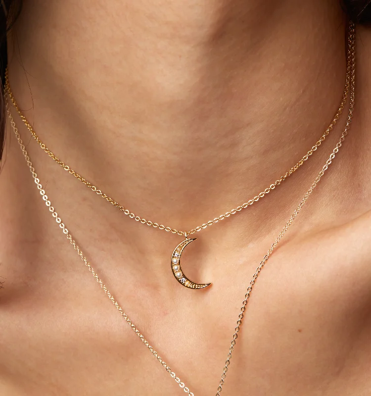 simple gold charm necklace -Moon Choker Necklace