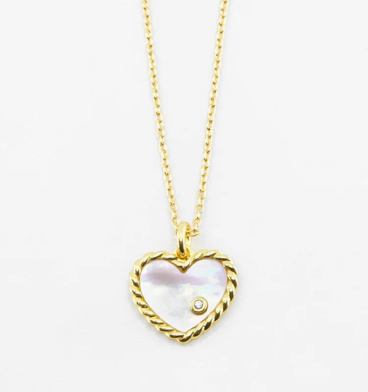 triple strand pearl necklace -MOP Heart Necklace