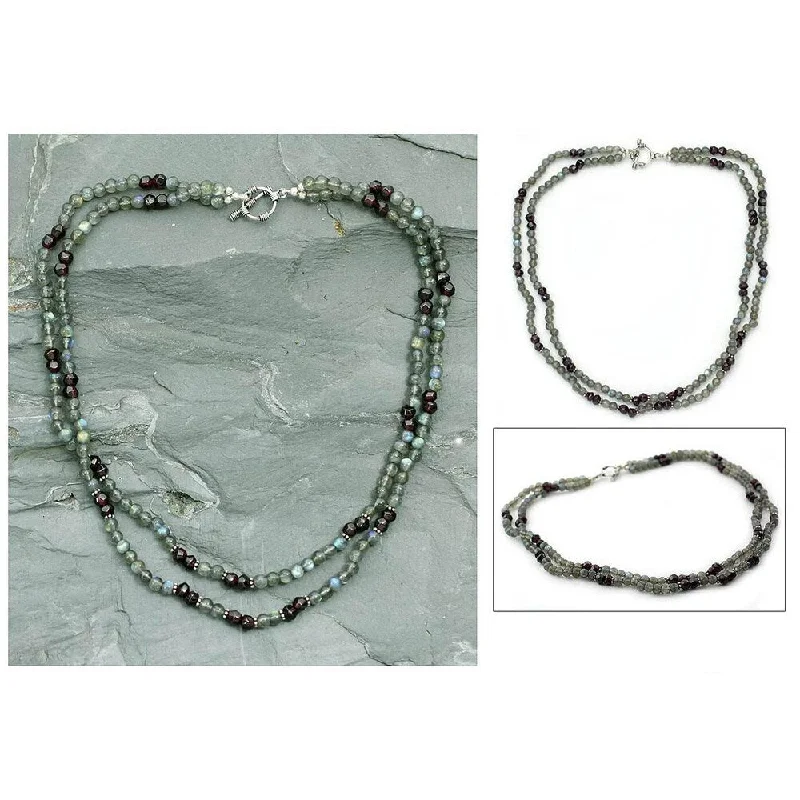 gemstone birthstone necklace -NOVICA Handmade Sterling Silver 'India Dusk' Labradorite and Garnet Necklace (india)