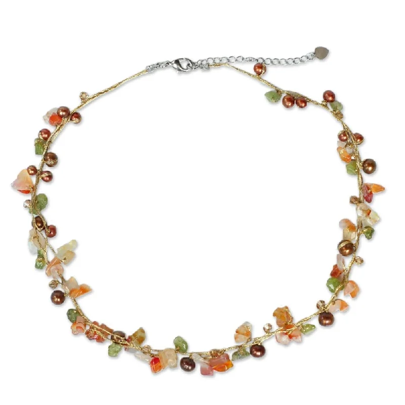 turquoise and gold necklace -NOVICA Handmade Tropical Elite Beaded Carnelian and Pearl Necklace - 16.25" L x 0.4" W