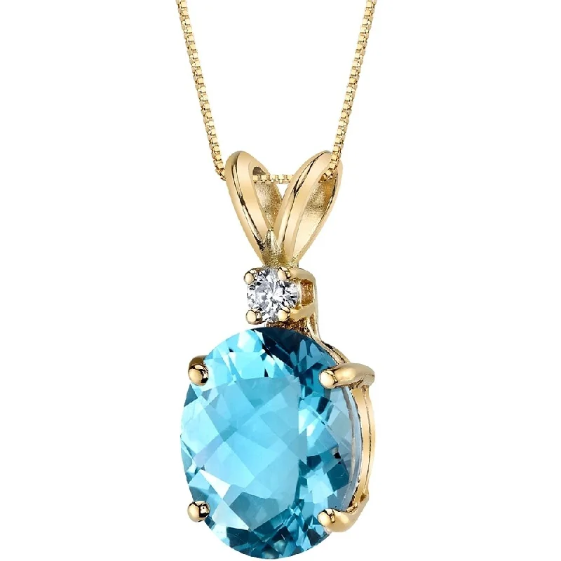 modern geometric pendant necklace -Oravo 14k Yellow Gold 3.00 ct Oval Shape Swiss Blue Topaz Diamond Pendant