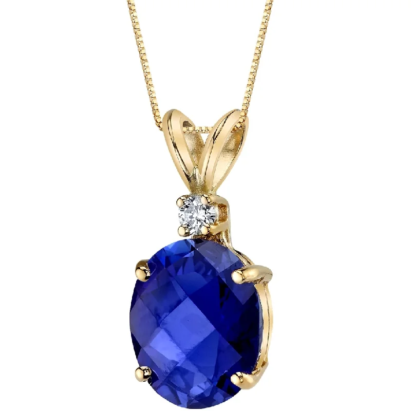 silver chain necklace for men -Oravo 14k Yellow Gold 3.50 ct Oval Shape Created Blue Sapphire Diamond Pendant