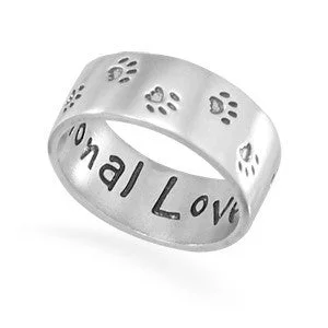 trendy knuckle ring -Sterling Silver 'Unconditional Love' Paw Print Band