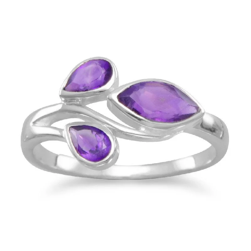 minimalist dainty ring -Sterling Silver Pear and Marquise Amethyst Ring