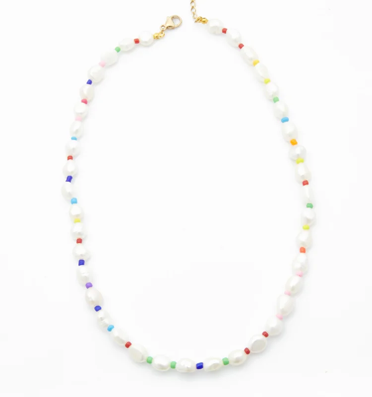 gemstone birthstone necklace -Pearl Necklace With Color Beads