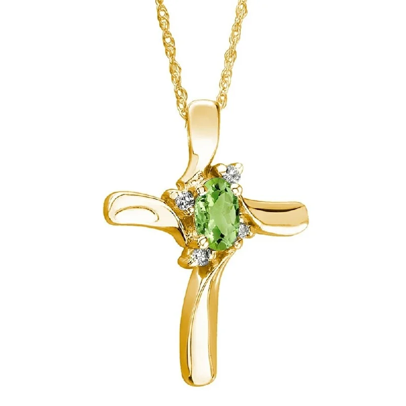 butterfly shaped pendant necklace -Peridot Cross Diamond Pendant 10k Yellow Gold