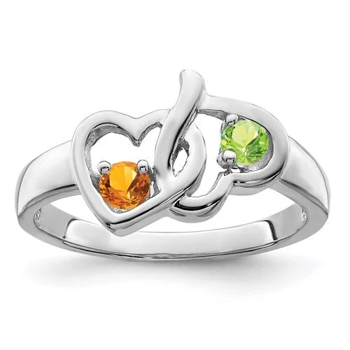 butterfly shaped ring -2 Stone Birthstone Heart Mother's or Couples Ring