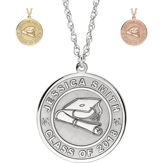 angel wing pendant necklace -Engraved Diamond Graduation Any Year & Name Disc Necklace