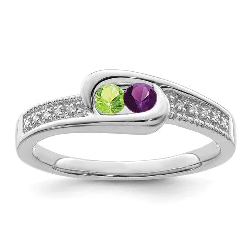 asymmetrical statement ring -Genuine Diamond Accented Mother's Family Birthstone Ring