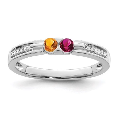 polished platinum ring -Genuine Diamond Mother's Family Birthstone Ring