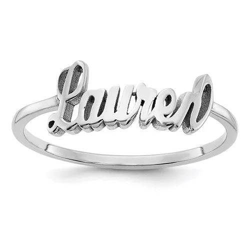 wedding band with diamonds -Laser Cut & Polished Name Ring - Sterling Silver or Gold