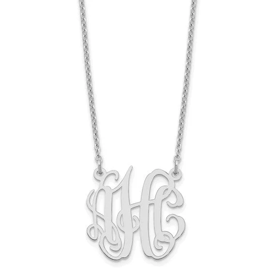 gold chain necklace with charms -Circular Shaped Monogram Plate Pendant Necklace - Sterling Silver