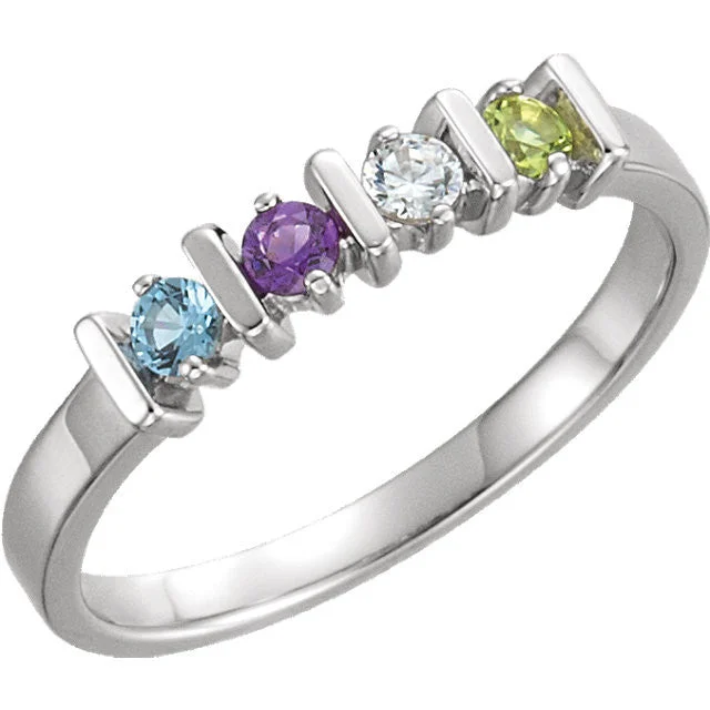 adjustable finger ring -Lined Prong Set Family Mother's 2.5mm Round Birthstone Ring