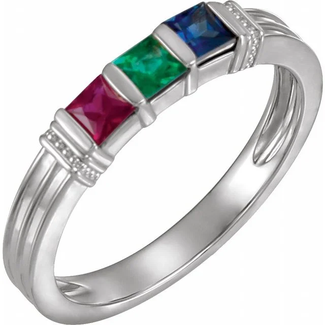 vintage style ring for women -Square Channel Set Intricate Side Family Birthstone Ring