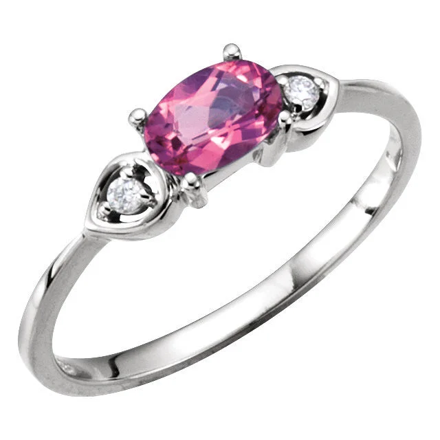 vintage rose gold band -14k White Gold Pink Tourmaline & Diamond 3-Stone Ring