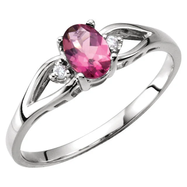 mother of pearl ring -14k White Gold Pink Tourmaline & Diamond Accented Ring