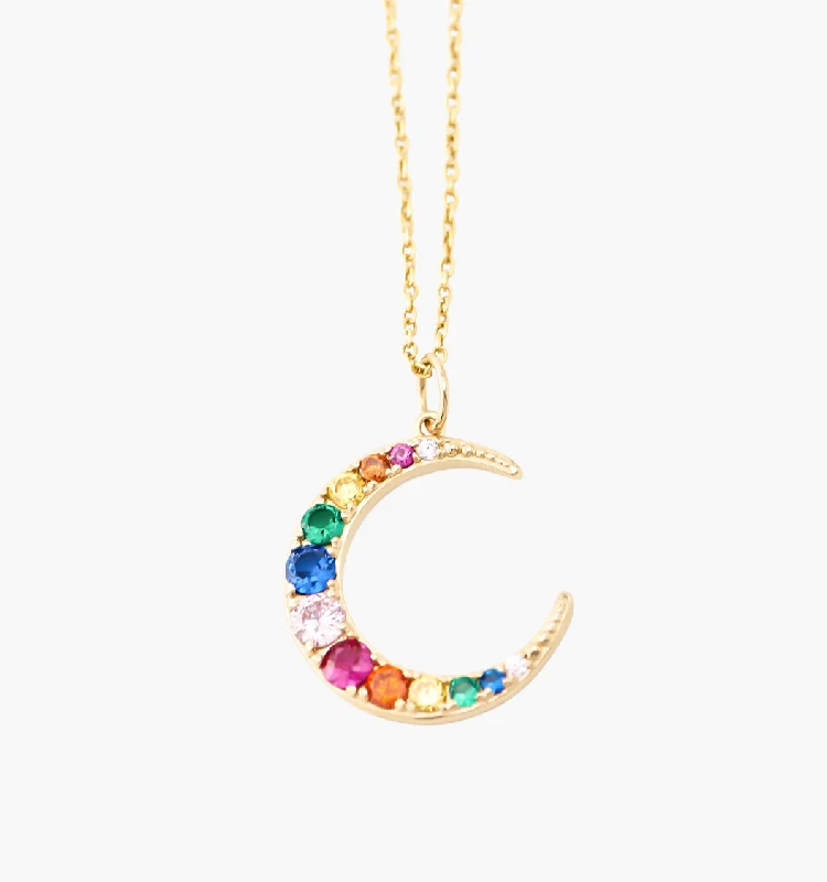 personalized name necklace -Rainbow Moon Necklace