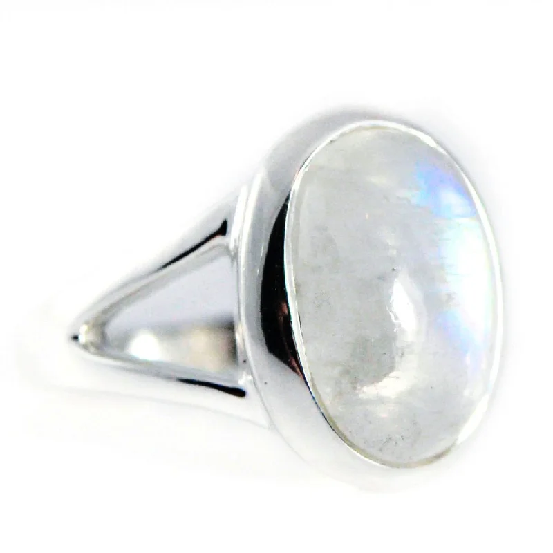 cubic zirconia halo ring -Sterling Silver Large Oval Rainbow Moonstone Ring