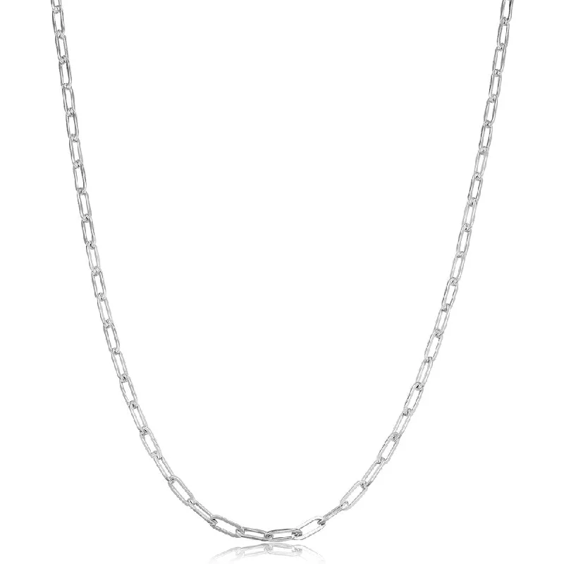 simple chain necklace for women -Rhodium Plated Sterling Silver 2.3 millimeter Papaerclip Link Chain Necklace