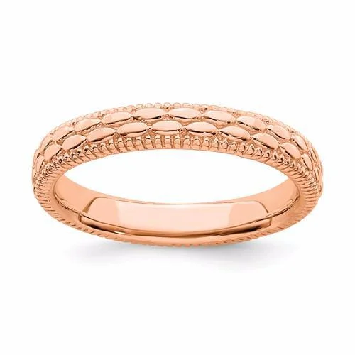 designer gemstone cocktail ring -Rose Gold Over Sterling Silver Stackable Expressions Patterned Ring