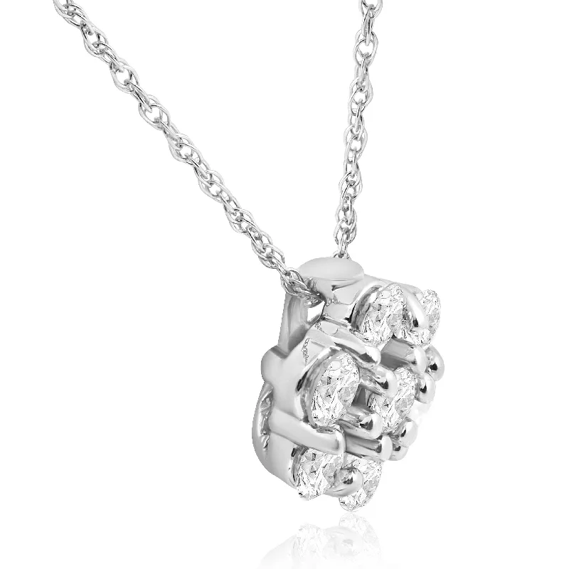 classic rope chain necklace -SI 1/2ct Round Diamond Solitaire Cluster Pendant 14 Karat White Gold