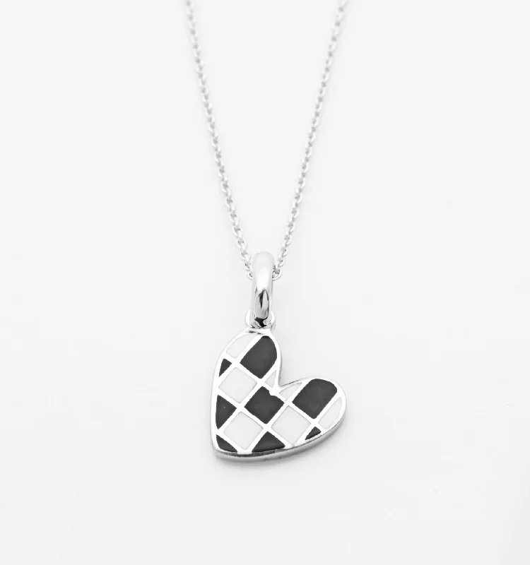 moonstone pendant necklace -Silver Checker Heart Necklace