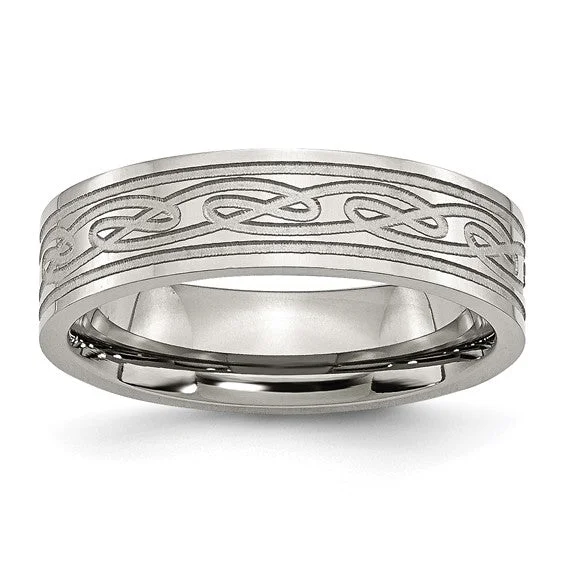 stylish spinner ring -Stainless Steel Flat Laser Etched Celtic Knot 6mm Polished Band