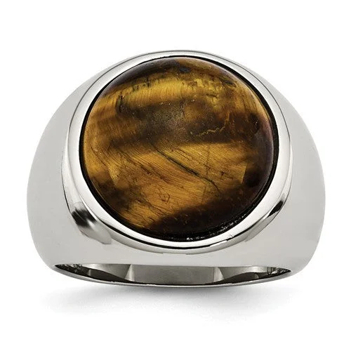 emerald cut diamond ring -Stainless Steel Tiger's Eye Ring