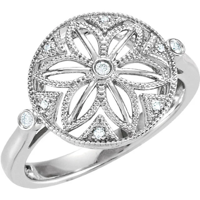 bohemian festival ring -Sterling Silver .05 CTW Diamond Flower Ring