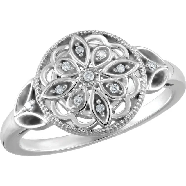 engraved couple matching rings -Sterling Silver .06 CTW Diamond Granulated Filigree Ring