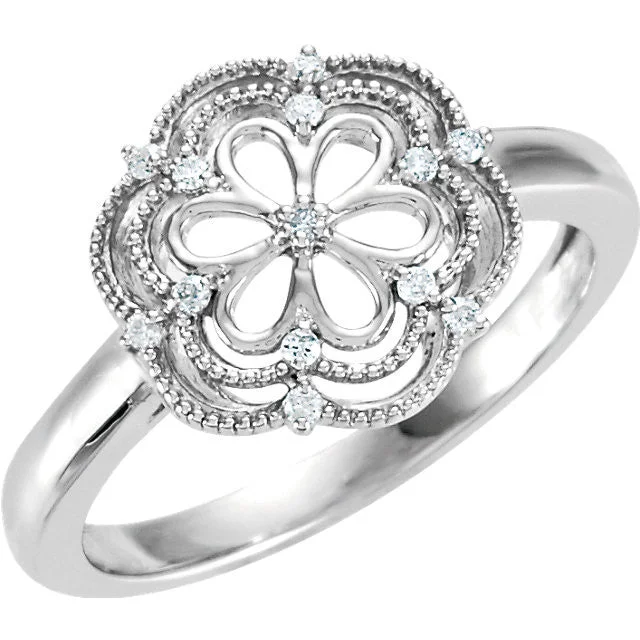 baroque pearl statement ring -Sterling Silver .08 CTW Diamond Flower Ring