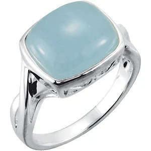 modern geometric ring -Sterling Silver 12x10mm Genuine Milky Aquamarine Ring