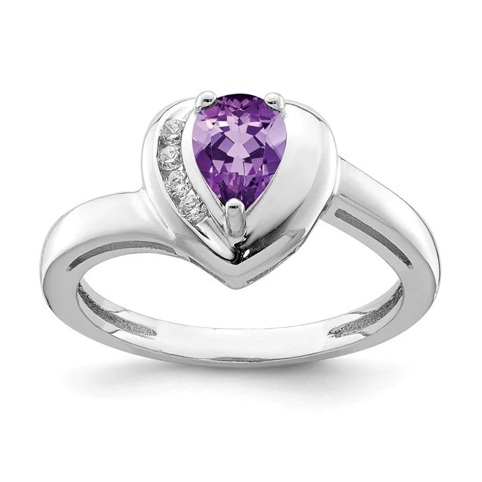 simple knot ring -Sterling Silver Amethyst Pear And White Topaz Heart Ring