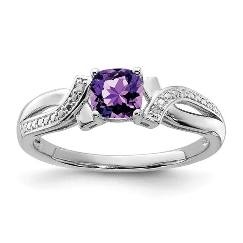 ruby anniversary ring -Sterling Silver Cushion Amethyst Diamond Ring