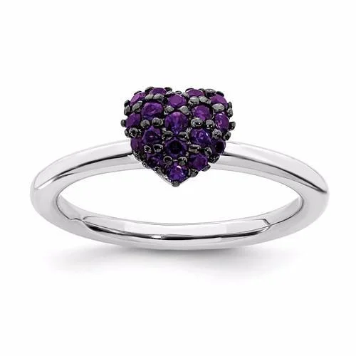 luxury eternity diamond band -Sterling Silver Amethyst Stackable Expressions Heart Ring