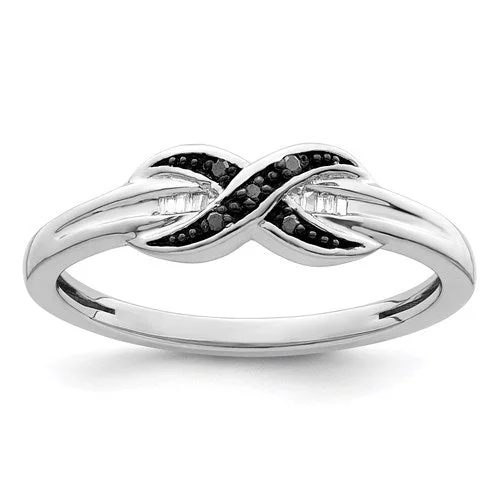 stainless steel ring for men -Sterling Silver Black & White Diamond Infinity Knot Ring