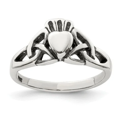 twisted rope ring -Sterling Silver Antiqued Celtic Knot Claddagh Ring