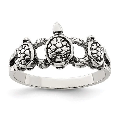 stylish spinner ring -Sterling Silver Antiqued 3 Turtle Ring