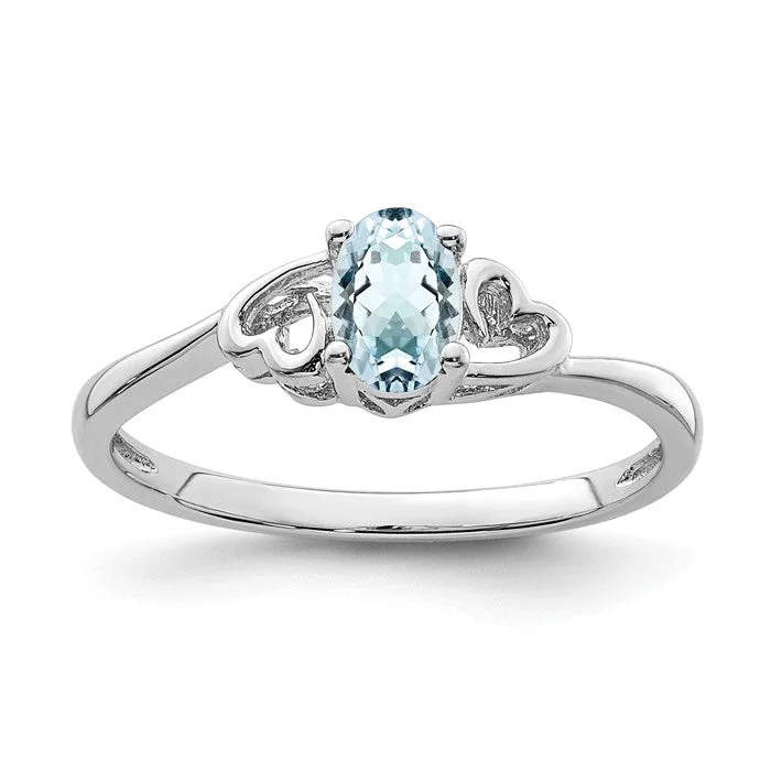 ruby anniversary ring -Sterling Silver Genuine Aquamarine March Birthstone Heart Ring