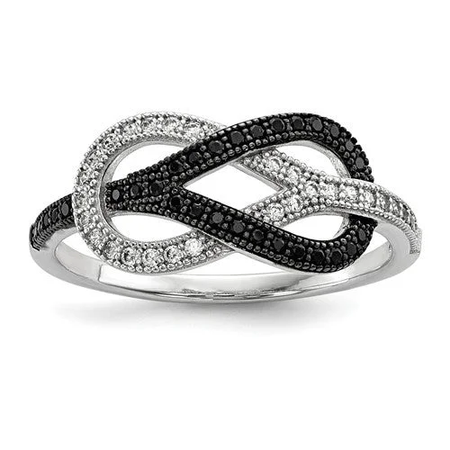 cubic zirconia halo ring -Sterling Silver Black & White Pave CZ Brilliant Embers Infinity Knot Ring