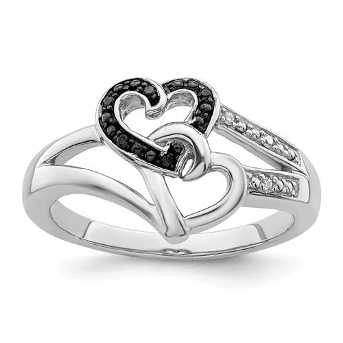 sapphire engagement ring -Sterling Silver Black & White Diamond Heart Ring