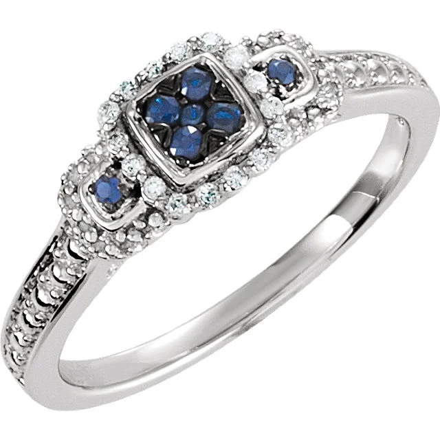 cubic zirconia solitaire ring -Sterling Silver Blue Sapphire & .06 CTW Diamond Multi Stone Halo Ring