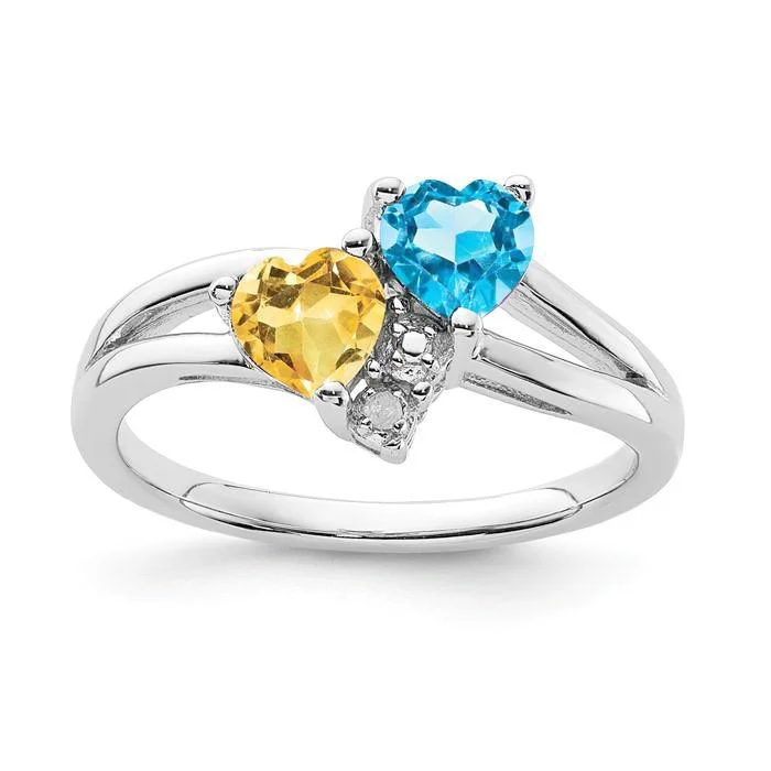 white gold eternity band -Sterling Silver Blue Topaz & Citrine Diamond Double Heart Ring