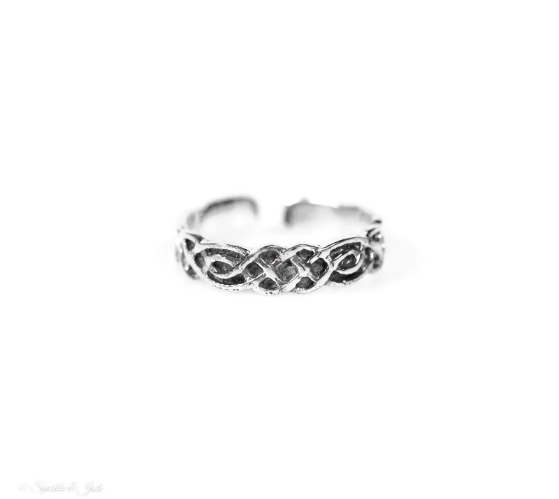 alternative black wedding ring -Sterling Silver Celtic Knot Weave Toe Ring