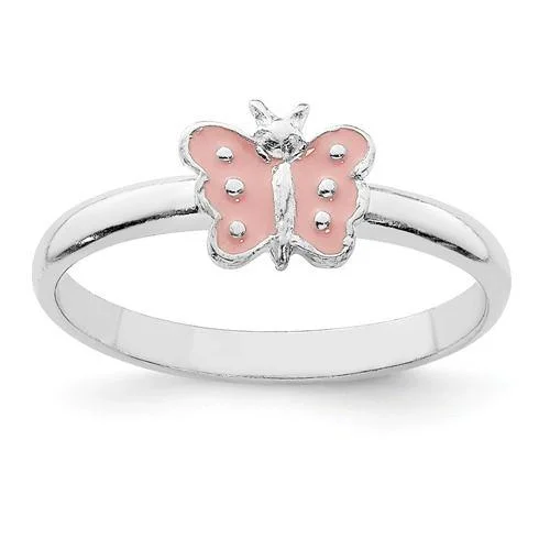 gold engagement ring -Sterling Silver Child's Pink Enameled Butterfly Ring