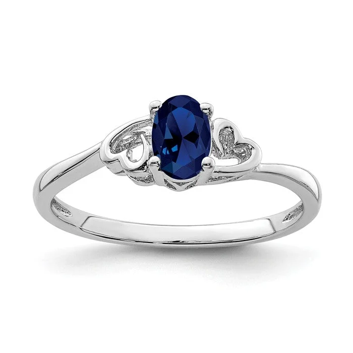 emerald cut diamond ring -Sterling Silver Created Blue Sapphire Double Heart September Ring